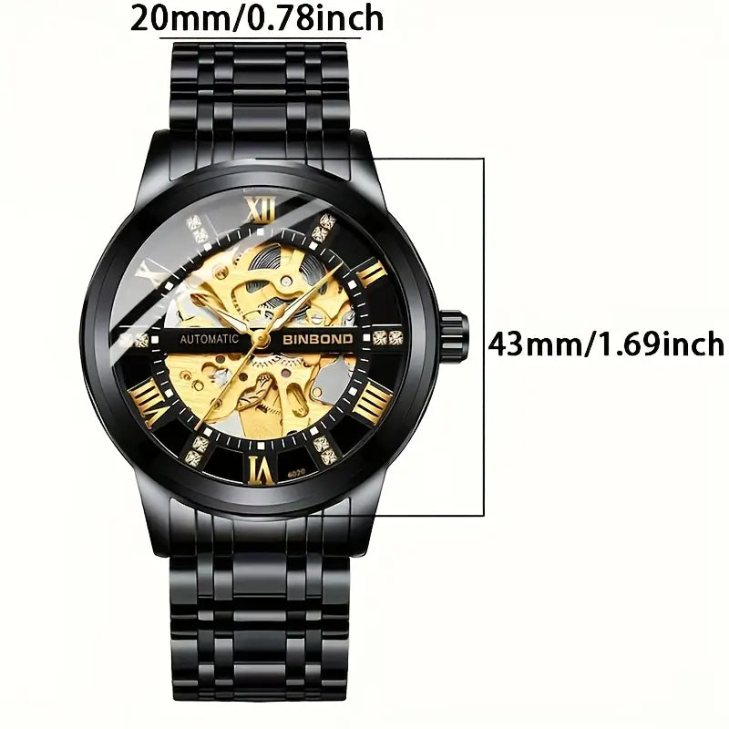 BinBond Black and Gold Mechanical Watch