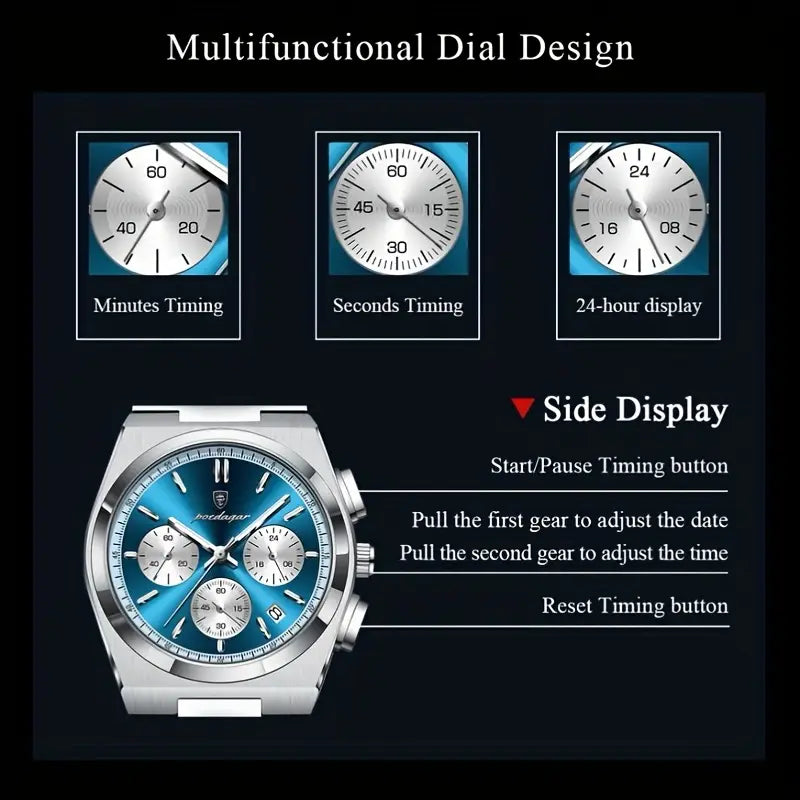 Poedagar Silver Chronograph Watch