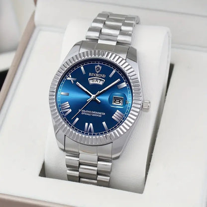 Binbond Blue and Silver Watch