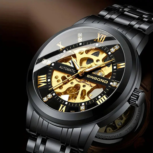 BinBond Black and Gold Mechanical Watch