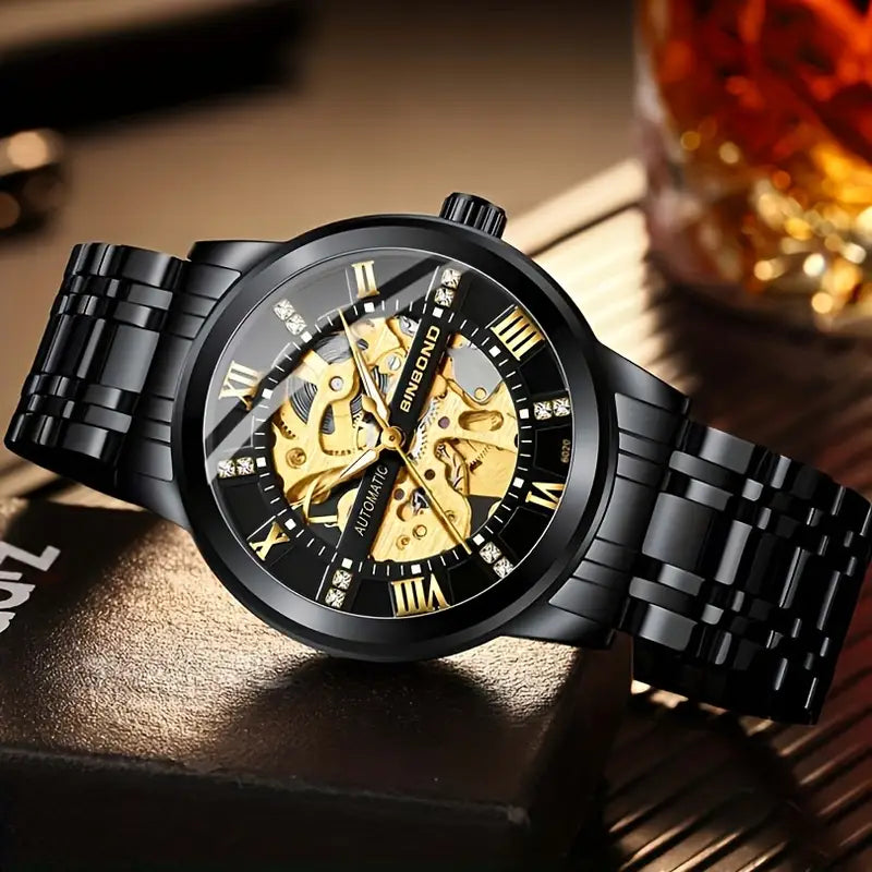BinBond Black and Gold Mechanical Watch