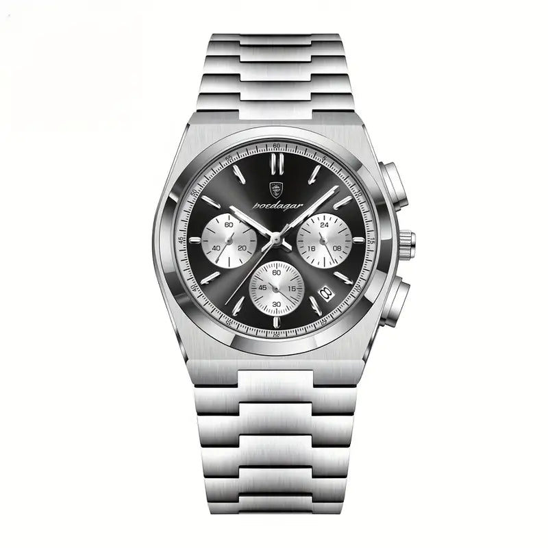 Poedagar Silver Chronograph Watch