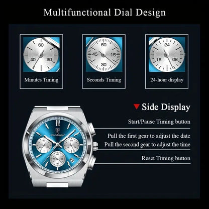 Poedagar Silver Chronograph Watch