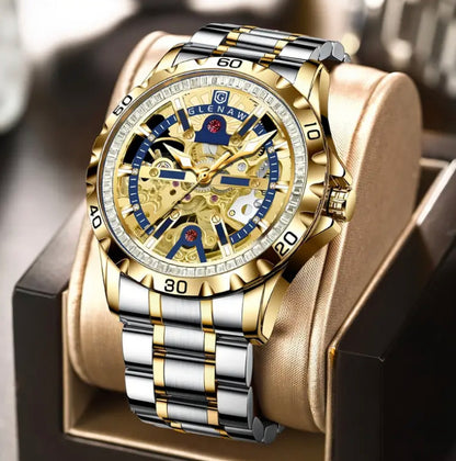 Glenaw Rhinestone Skeleton Mechanical Watch