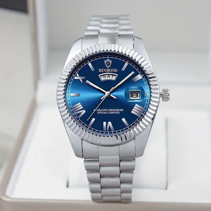 Binbond Blue and Silver Watch