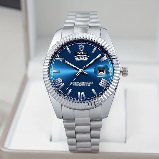 Binbond Blue and Silver Watch