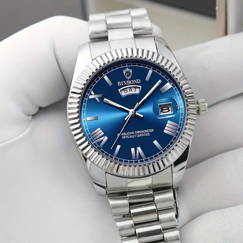 Binbond Blue and Silver Watch