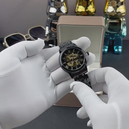 BinBond Black and Gold Mechanical Watch