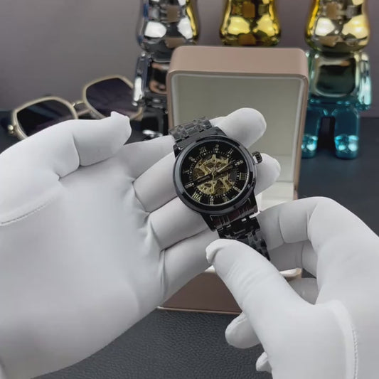 BinBond Black and Gold Mechanical Watch